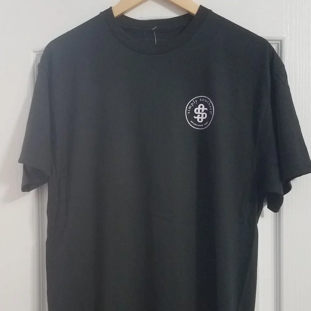 Black w/ Pastel Patchwork Turtle Swarm Logo Shirt Simply Southern NWT - Picture 3 of 3